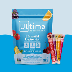 Sobres de electrolitos en polvo sin azúcar Ultima Replenisher sabor Original Variety. 20 porciones.